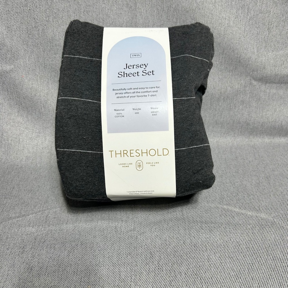Threshold Twin Jersey Sheet Set Charcoal Gray Striped 100% Cotton 3pc Set